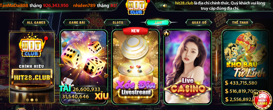 Các tựa game đa dạng tại Live Casino Hitclub